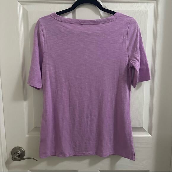 💥TALBOTS Textured Cotton Modal Button Shoulder Tee Small heathered purple - Picture 3 of 9